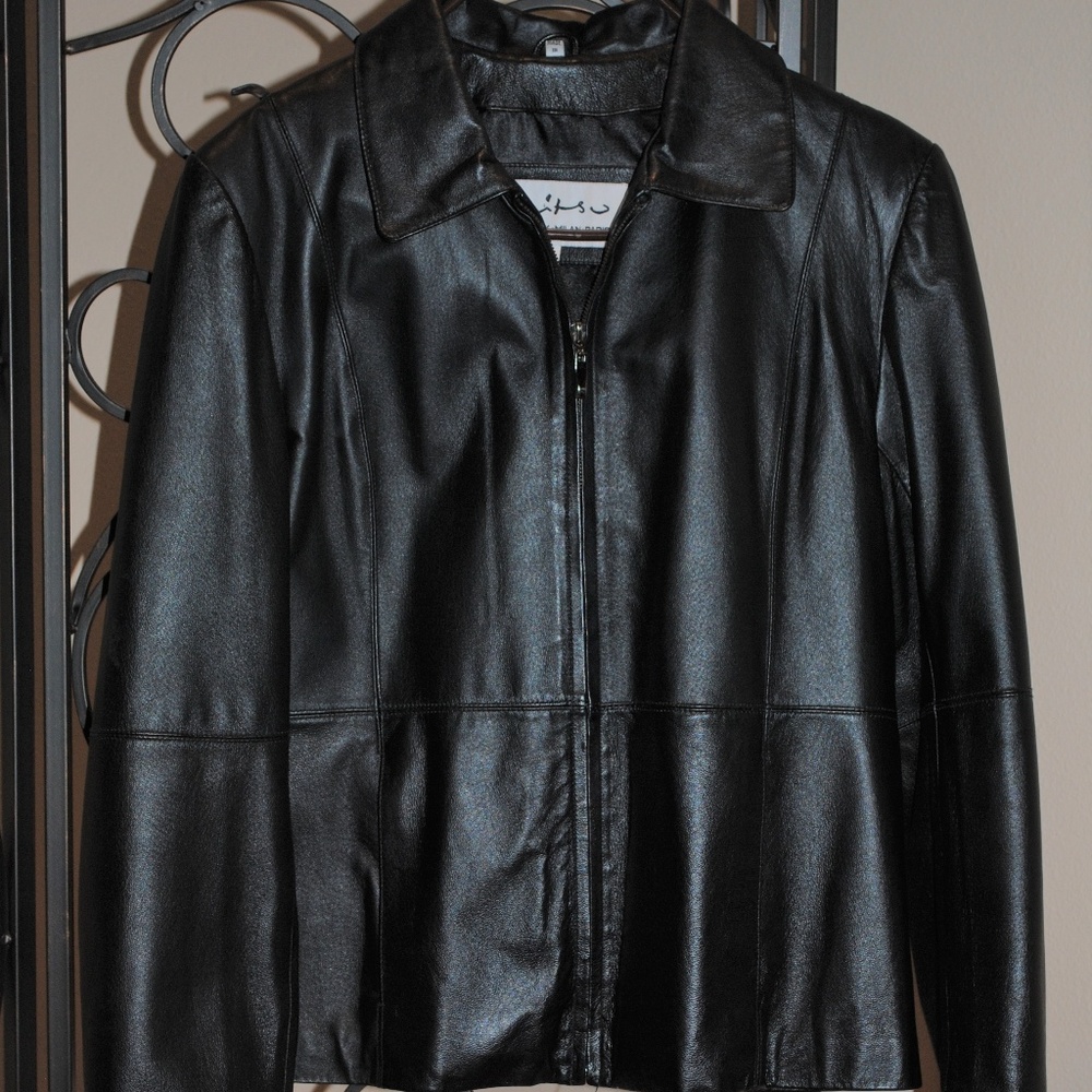 Women's Mitsu Black Leather Jacket size L